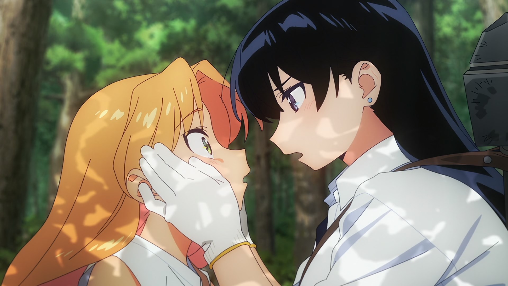 Ruri's face is held firmly in Nagi's hands as the latter warns her about following the rules